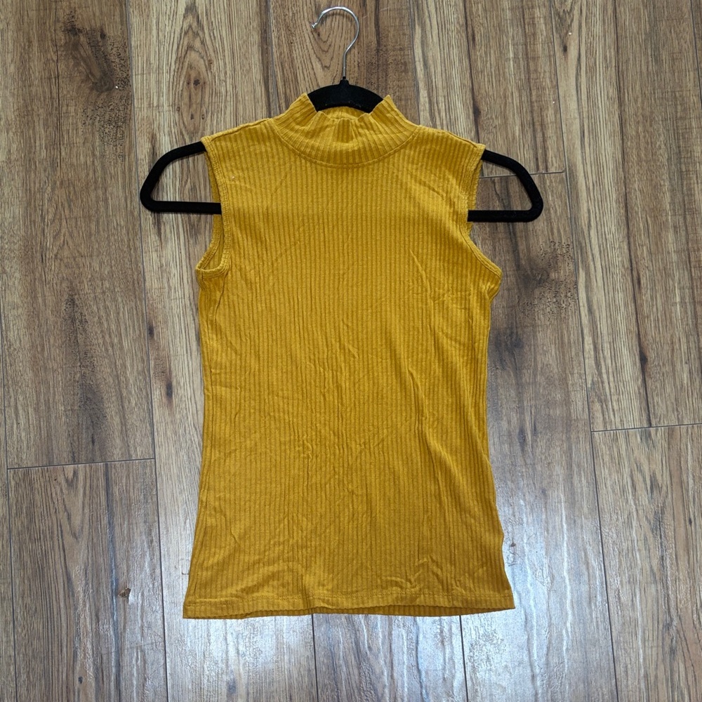 Rachel Zoe Sleeveless Mock Neck Ribbed Tank — Mustard Yellow